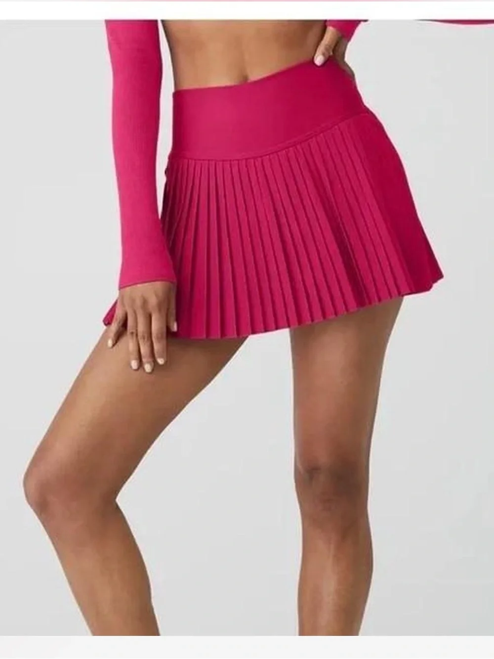 ALO Yoga Pleated Midi Skirt in Bright Fuchsia Pink